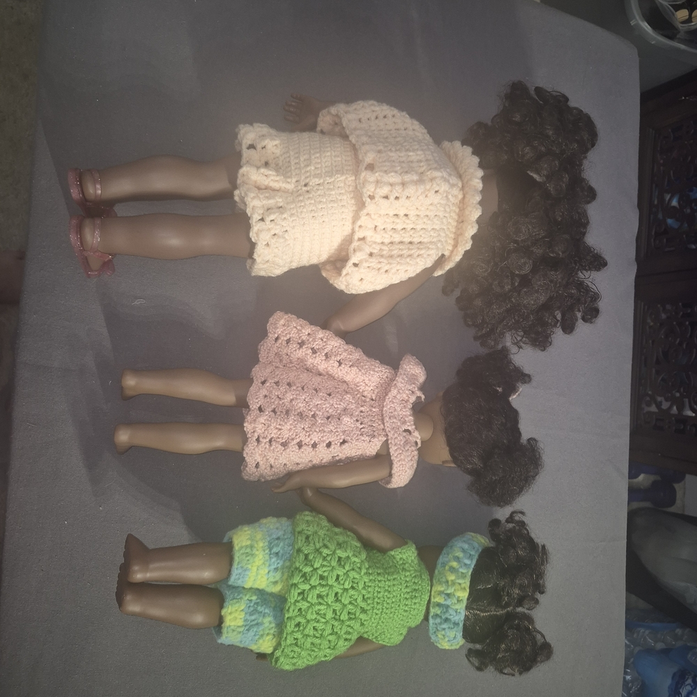 Handmade Knit Doll Dress Set for Kids Toys - Pink, Cream, Green - Picture 2 of 4